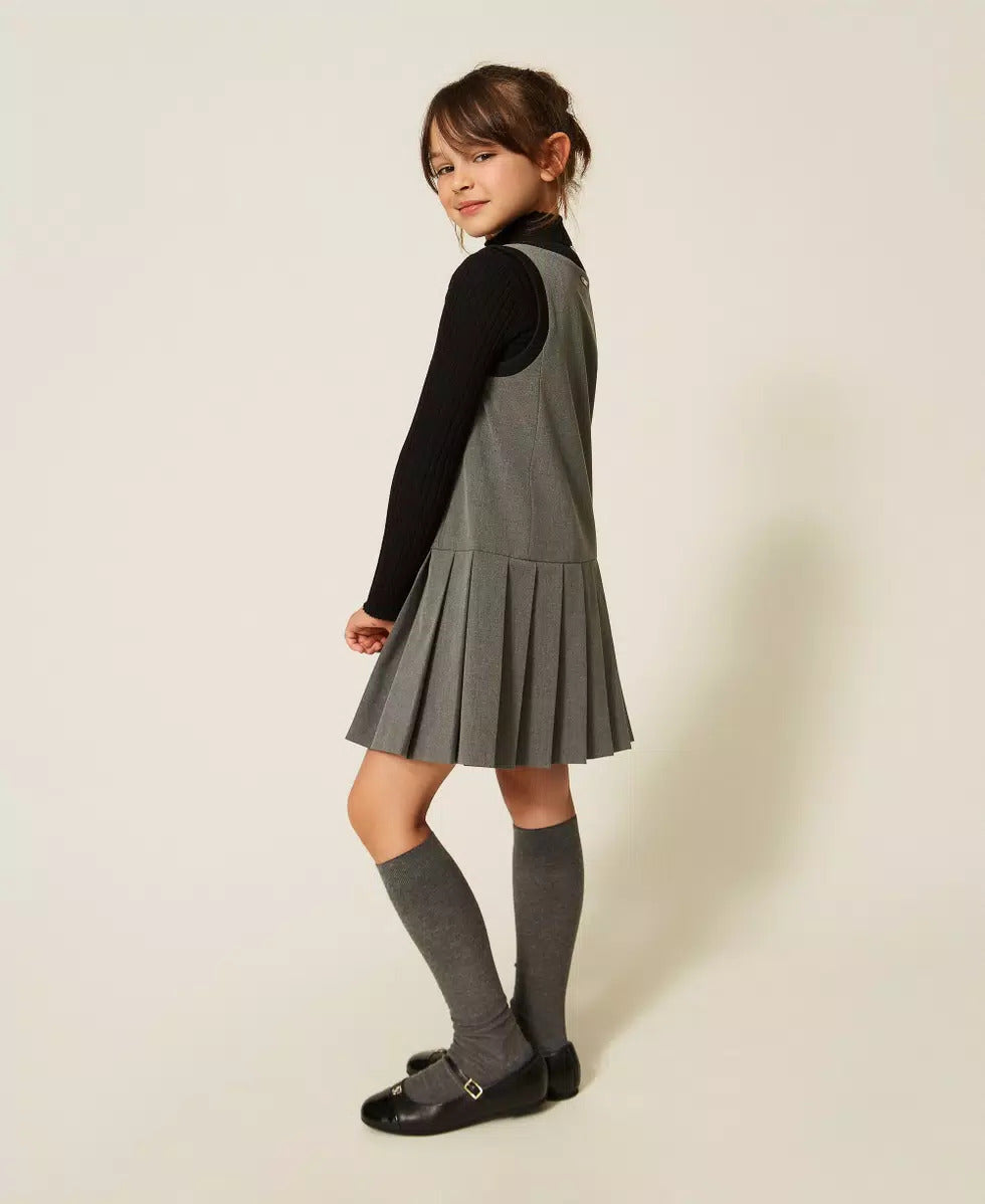 ABITO BAMBINA CORTO IN FLANELLA CON PIEGHE GRIGIO TWINSET 262GJ2181 GRIGIO MEDIO TWINSET KIDS 