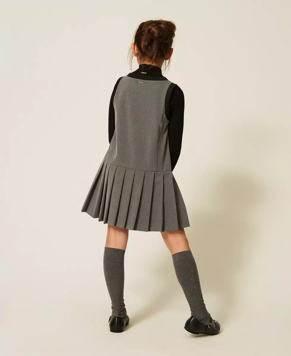 ABITO BAMBINA CORTO IN FLANELLA CON PIEGHE GRIGIO TWINSET 262GJ2181 GRIGIO MEDIO TWINSET KIDS 
