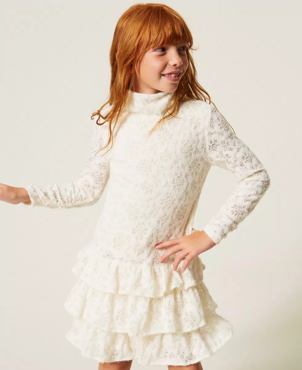 abito BAMBINA CORTO IN PIZZO CON BALZE NEVE TWINSET 262GJ2190 NEVE TWINSET KIDS 