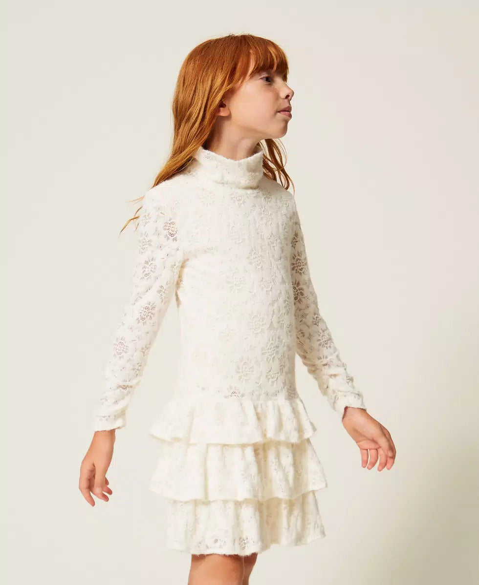 abito BAMBINA CORTO IN PIZZO CON BALZE NEVE TWINSET 262GJ2190 NEVE TWINSET KIDS 