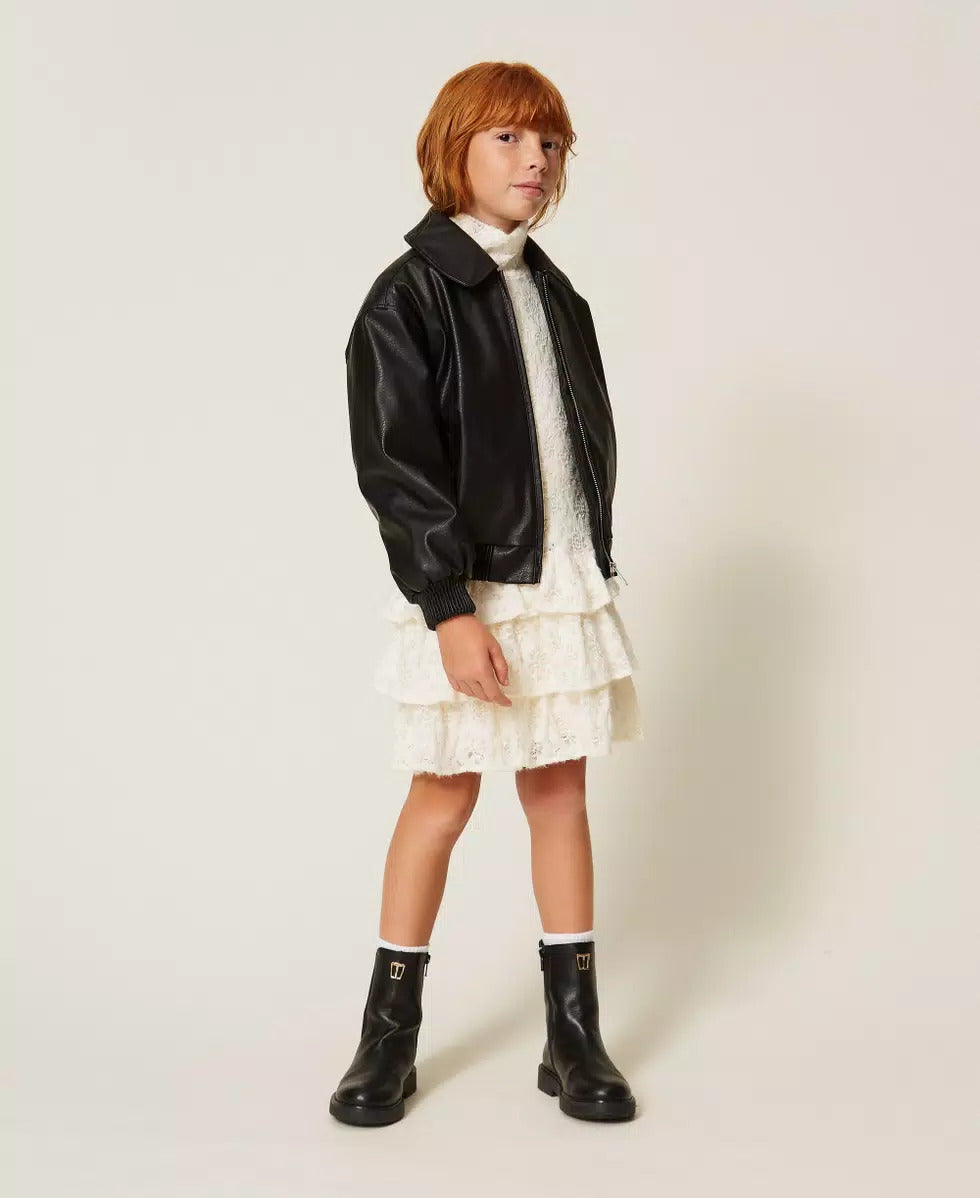 abito BAMBINA CORTO IN PIZZO CON BALZE NEVE TWINSET 262GJ2190 NEVE TWINSET KIDS 