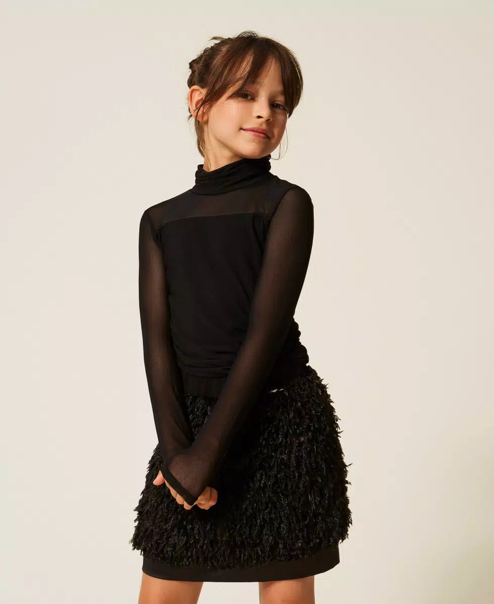 T-SHIRT BAMBINA DOLCEVITA IN TULLE NERO TWINSET 262GJ2250 NERO TWINSET KIDS 