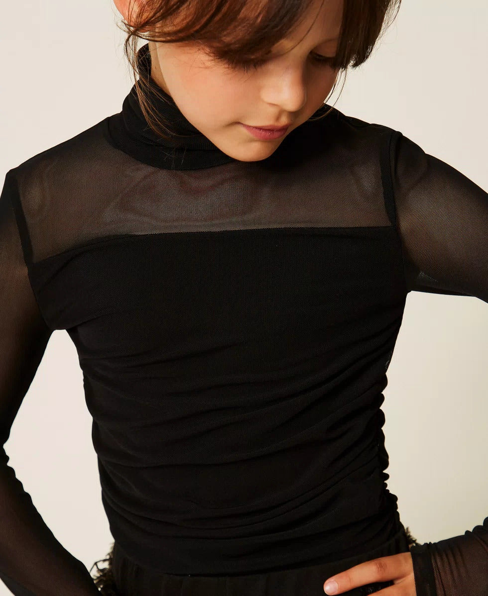 T-SHIRT BAMBINA DOLCEVITA IN TULLE NERO TWINSET 262GJ2250 NERO TWINSET KIDS 
