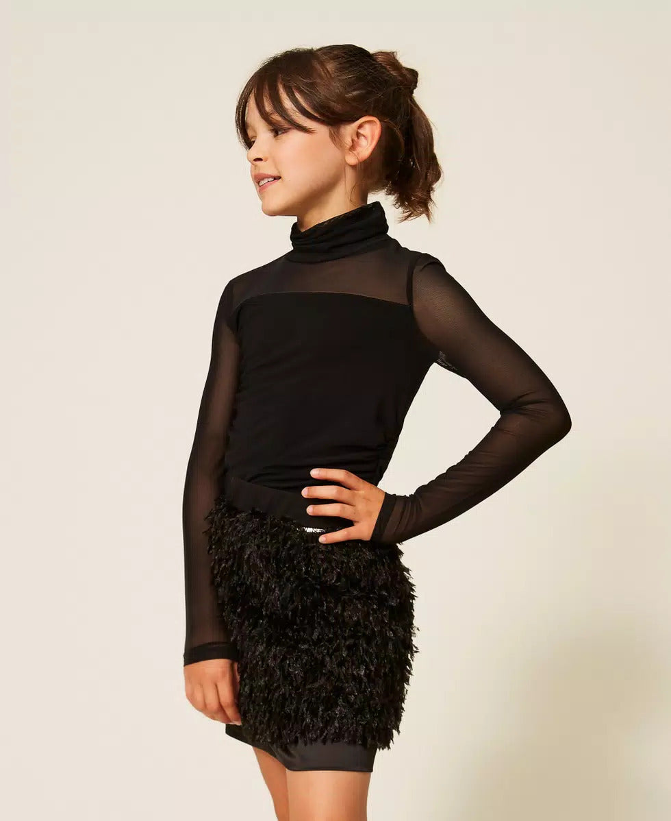 T-SHIRT BAMBINA DOLCEVITA IN TULLE NERO TWINSET 262GJ2250 NERO TWINSET KIDS 