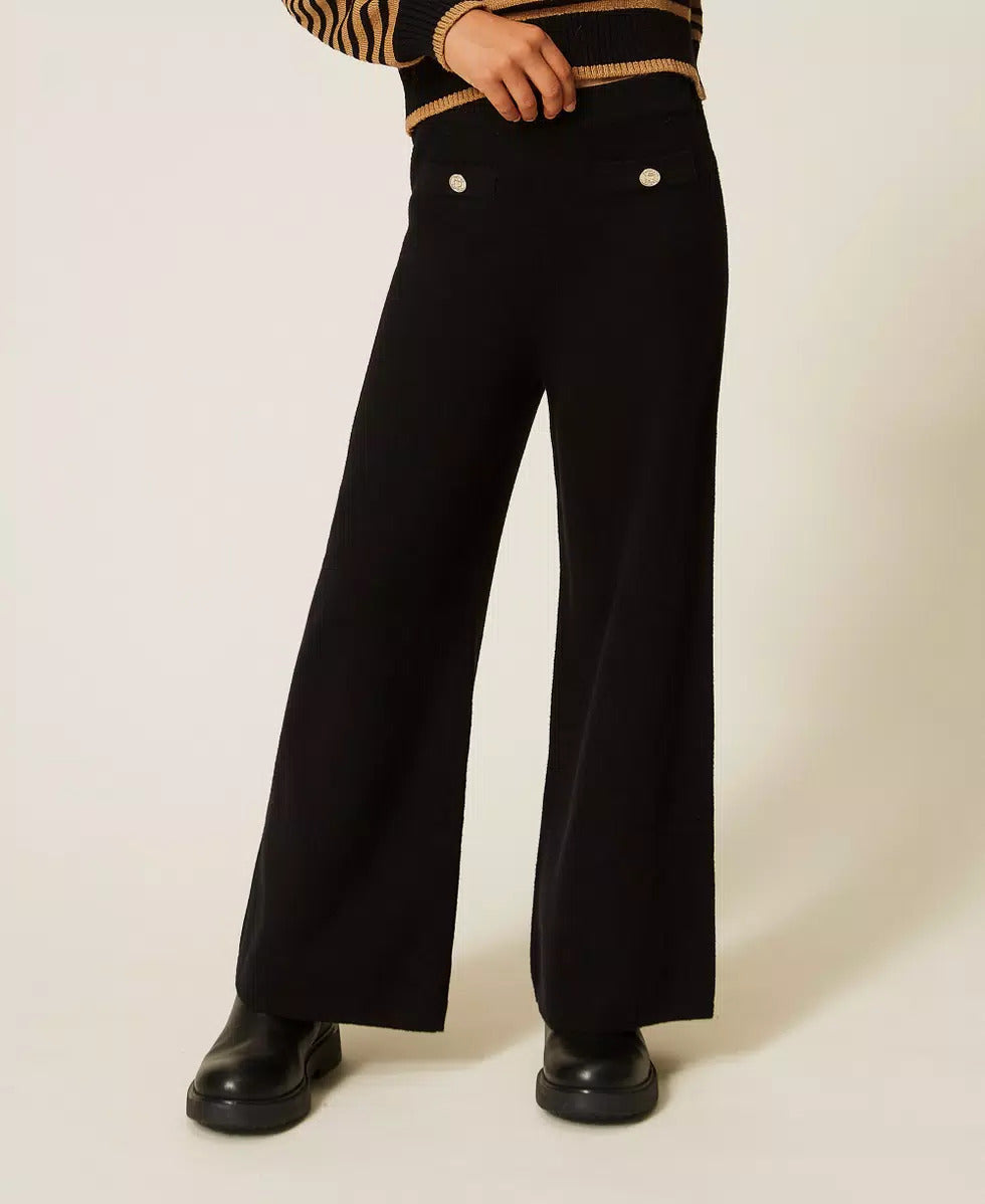 PANTALONE BAMBINA IN MAGLIA CON BOTTONI NERO TWINSET 262GJ3033 NERO TWINSET KIDS 