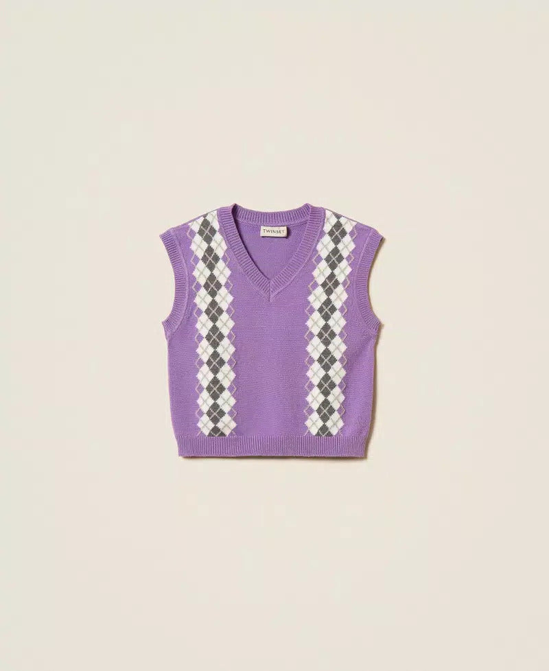 GILET BAMBINA IN MAGLIA CON LOSANGHE GIACINTO TWINSET 262GJ3050 GIACINTO TWINSET KIDS 