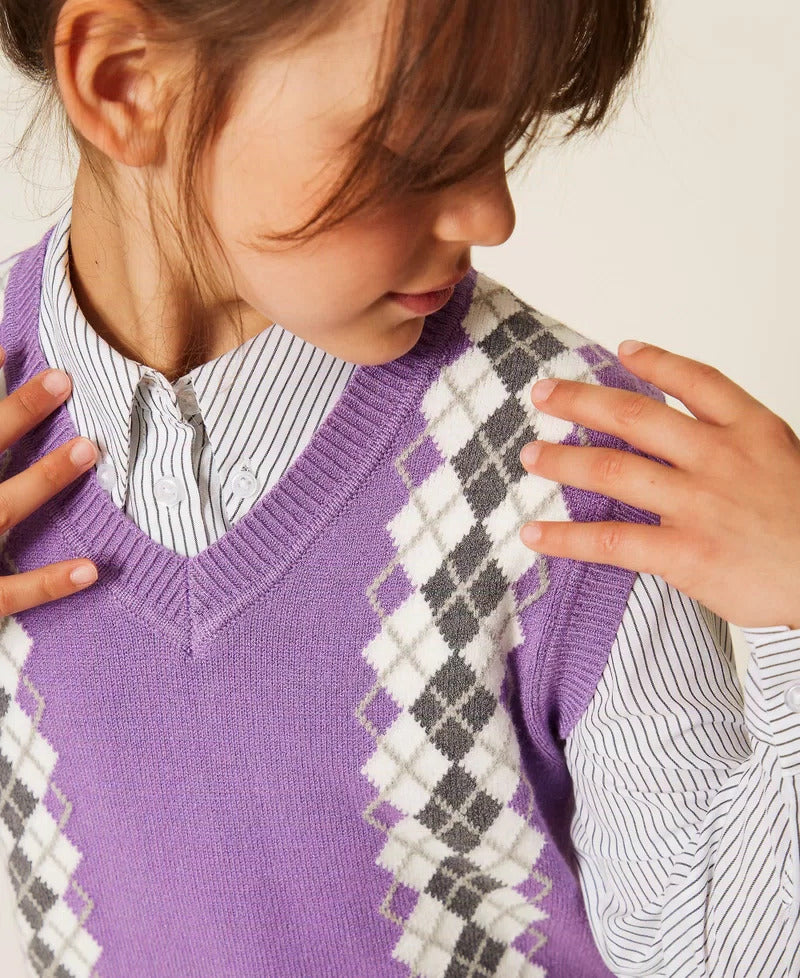 GILET BAMBINA IN MAGLIA CON LOSANGHE GIACINTO TWINSET 262GJ3050 GIACINTO TWINSET KIDS 