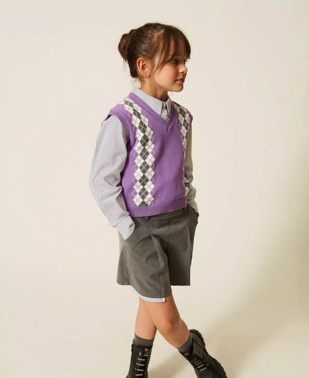 GILET BAMBINA IN MAGLIA CON LOSANGHE GIACINTO TWINSET 262GJ3050 GIACINTO TWINSET KIDS 
