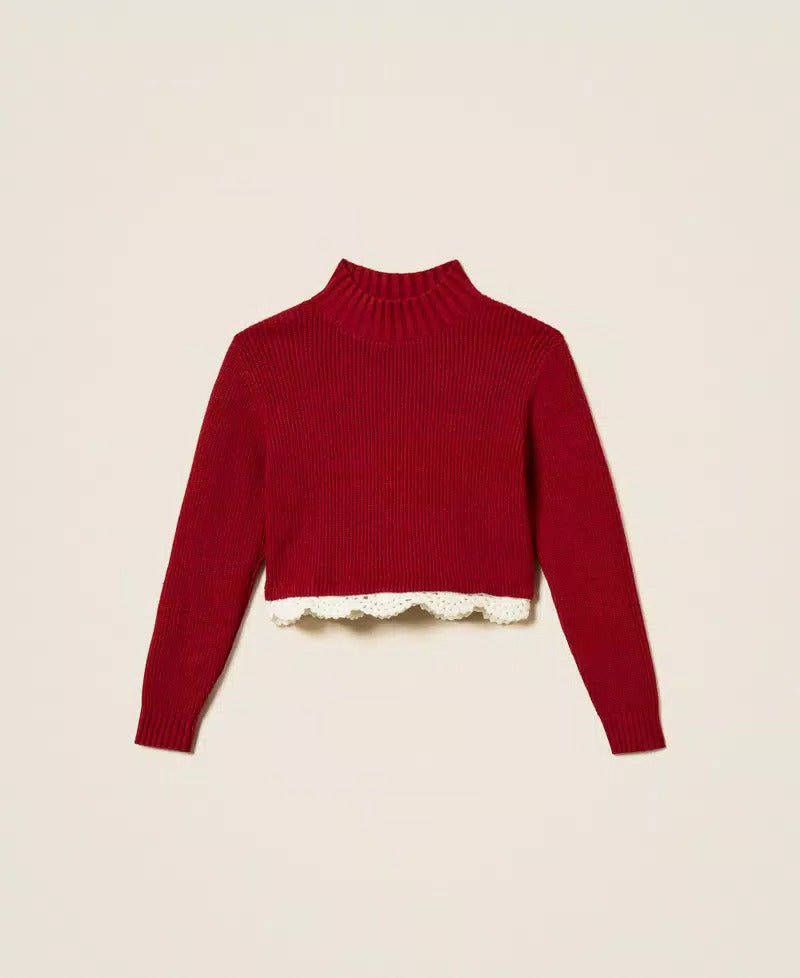 MAGLIA BAMBINA LUPETTO CON CROCHET RED RUBY TWINSET 262GJ3080 RED RUDY TWINSET KIDS 