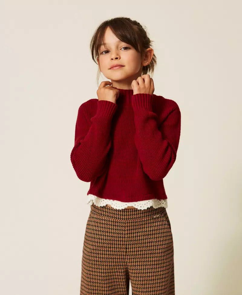 MAGLIA BAMBINA LUPETTO CON CROCHET RED RUBY TWINSET 262GJ3080 RED RUDY TWINSET KIDS 