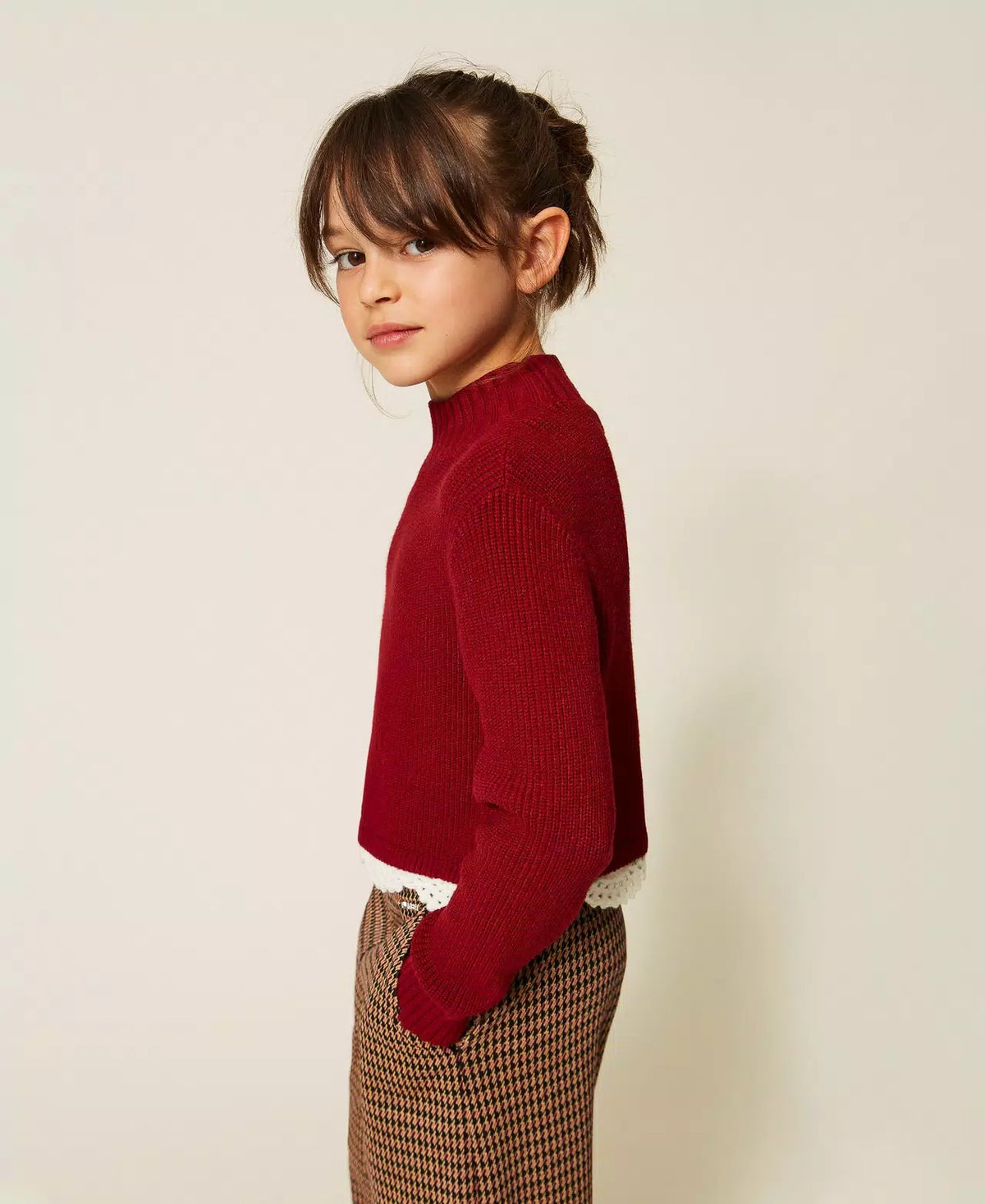 MAGLIA BAMBINA LUPETTO CON CROCHET RED RUBY TWINSET 262GJ3080 RED RUDY TWINSET KIDS 