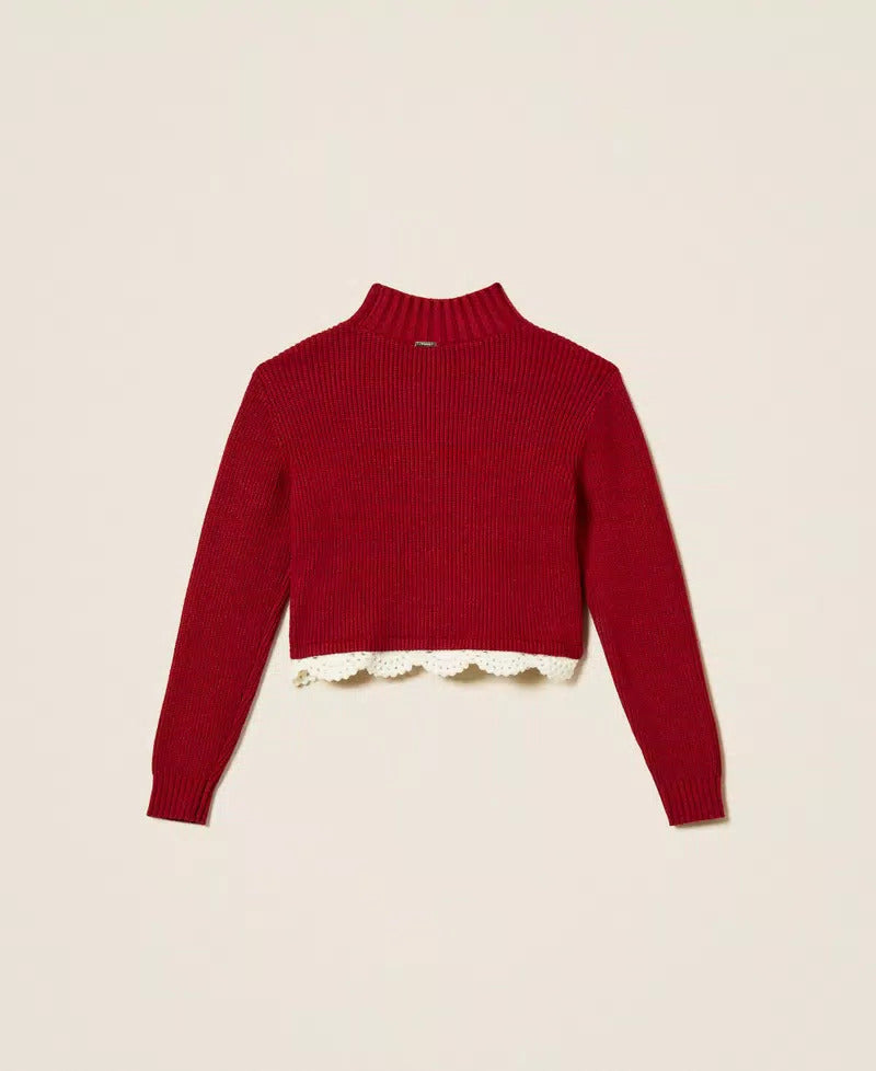 MAGLIA BAMBINA LUPETTO CON CROCHET RED RUBY TWINSET 262GJ3080 RED RUDY TWINSET KIDS 