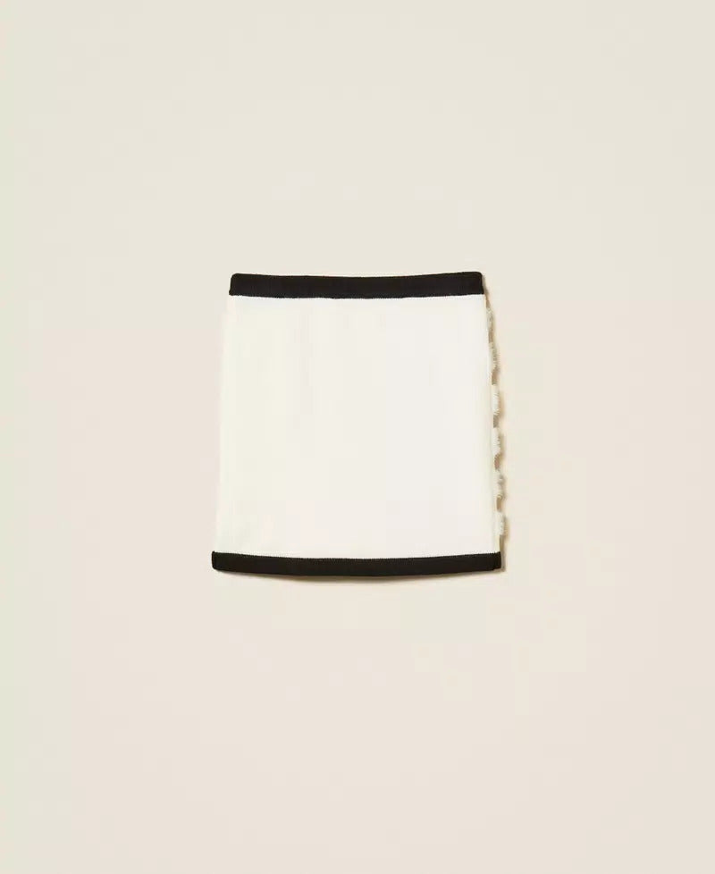 GONNA BAMBINA CORTA IN MAGLIA CON BOTTONI E PIPING NEVE-NERO TWINSET 262GJ3092 NEVE-NERO TWINSET KIDS 