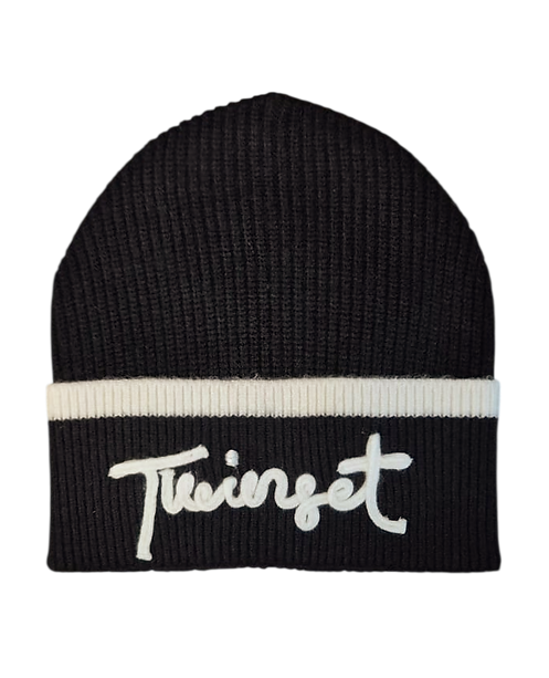 CAPPELLO bambina con logo a contrasto bianco nero twinset <BR/> 262GJ5019 BIANCO -NERO TWINSET KIDS 
