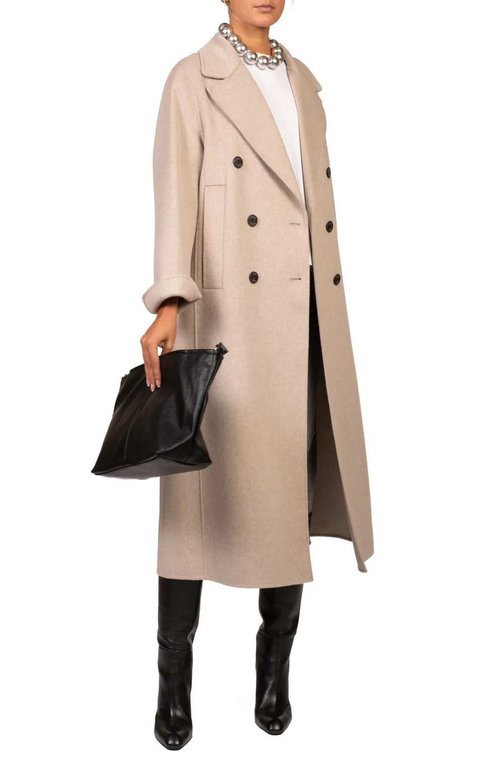 CAPPOTTO DONNA LUNGO DOPPIOPETTO IN MISTO LANA TORTORA VICOLO TAC0011 TORTORA MELANGE VICOLO 