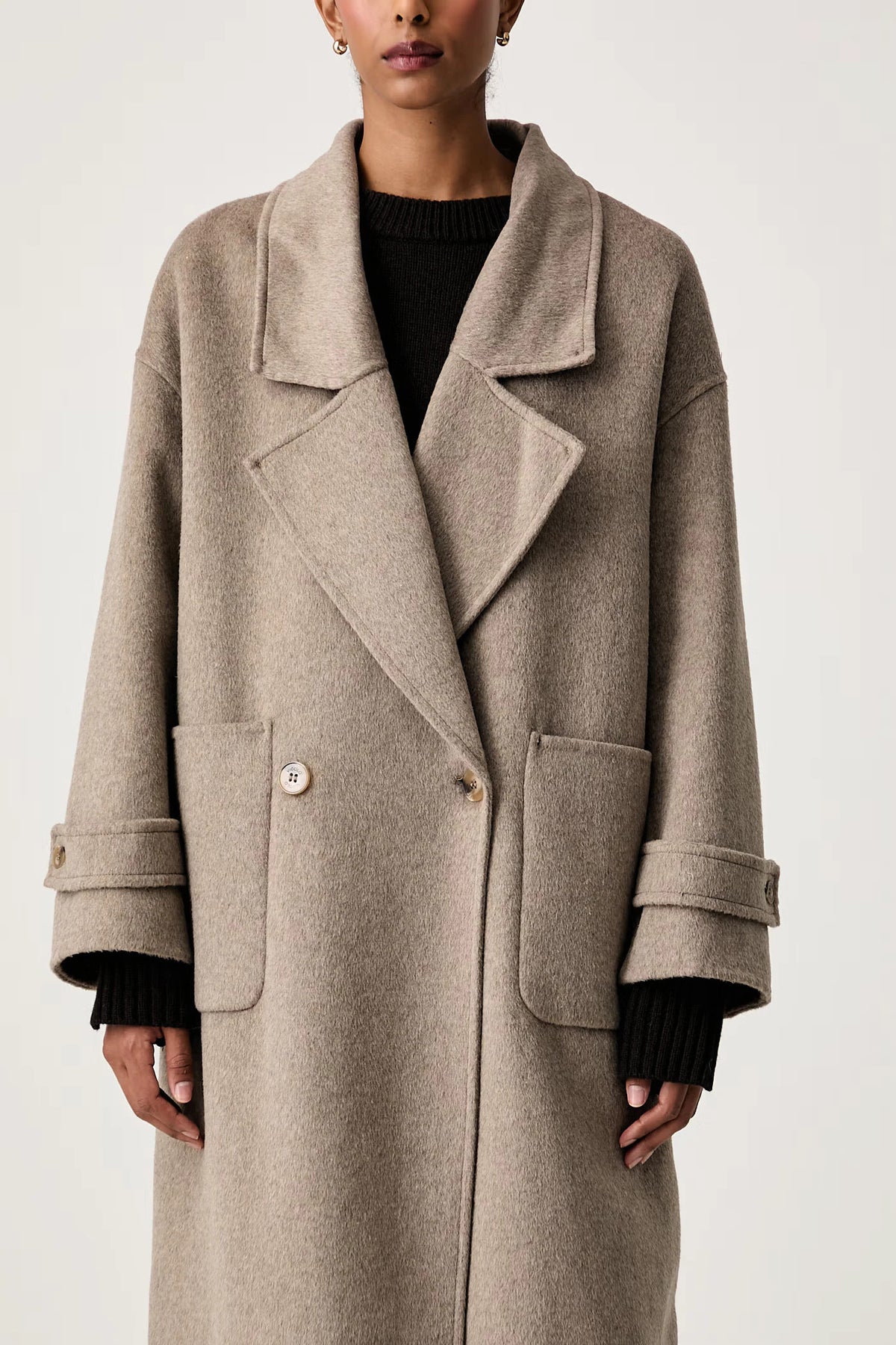 CAPPOTTO DONNA DOPPIOPETTO IN LANA  CON COLLO IN ECOPELLICCIA FANGO VICOLO TAC0025 FANGO VICOLO 