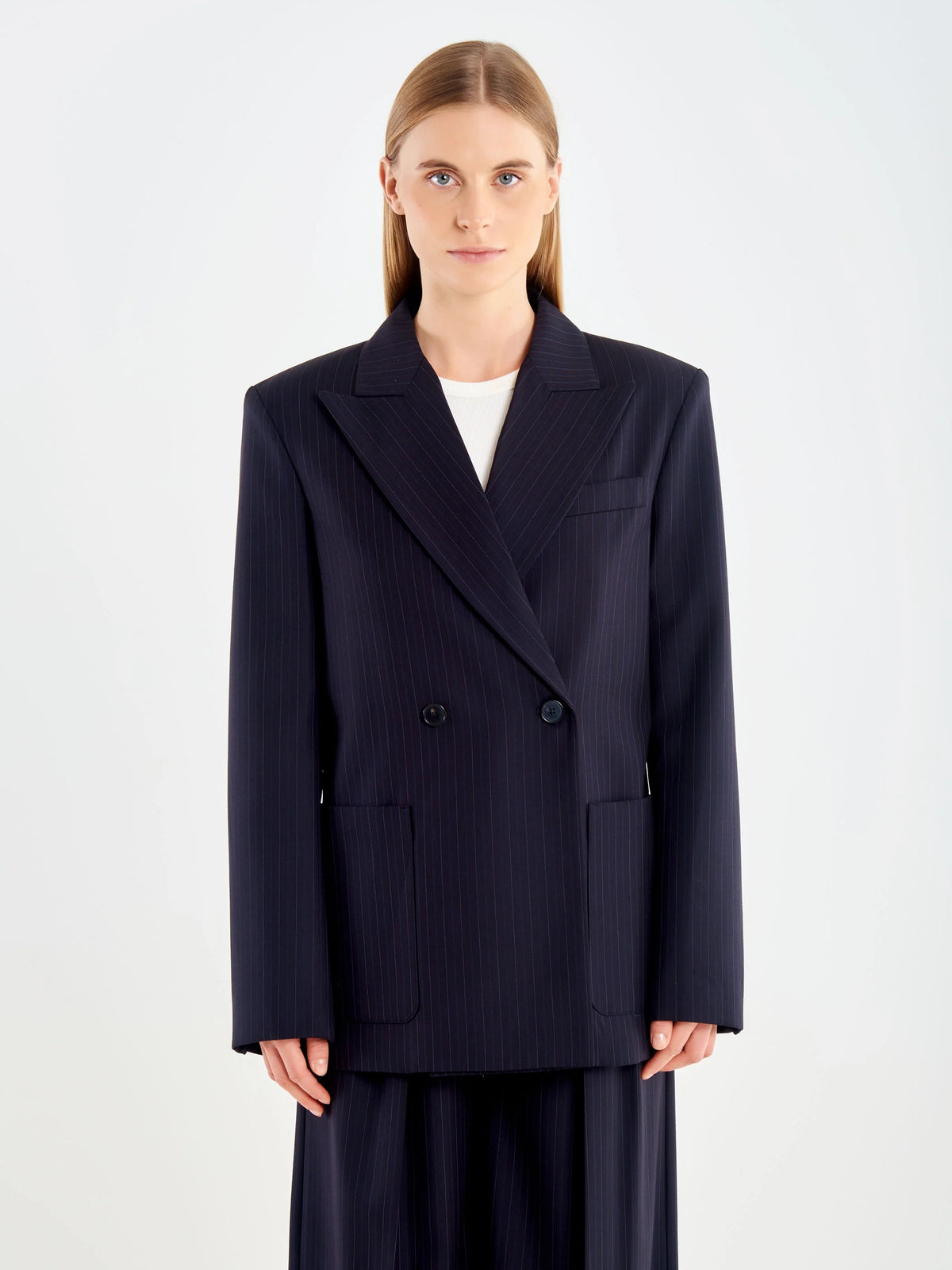 giacca donna oversize doppiopetto gessato blu vicolo TAC0109 BLU VICOLO 