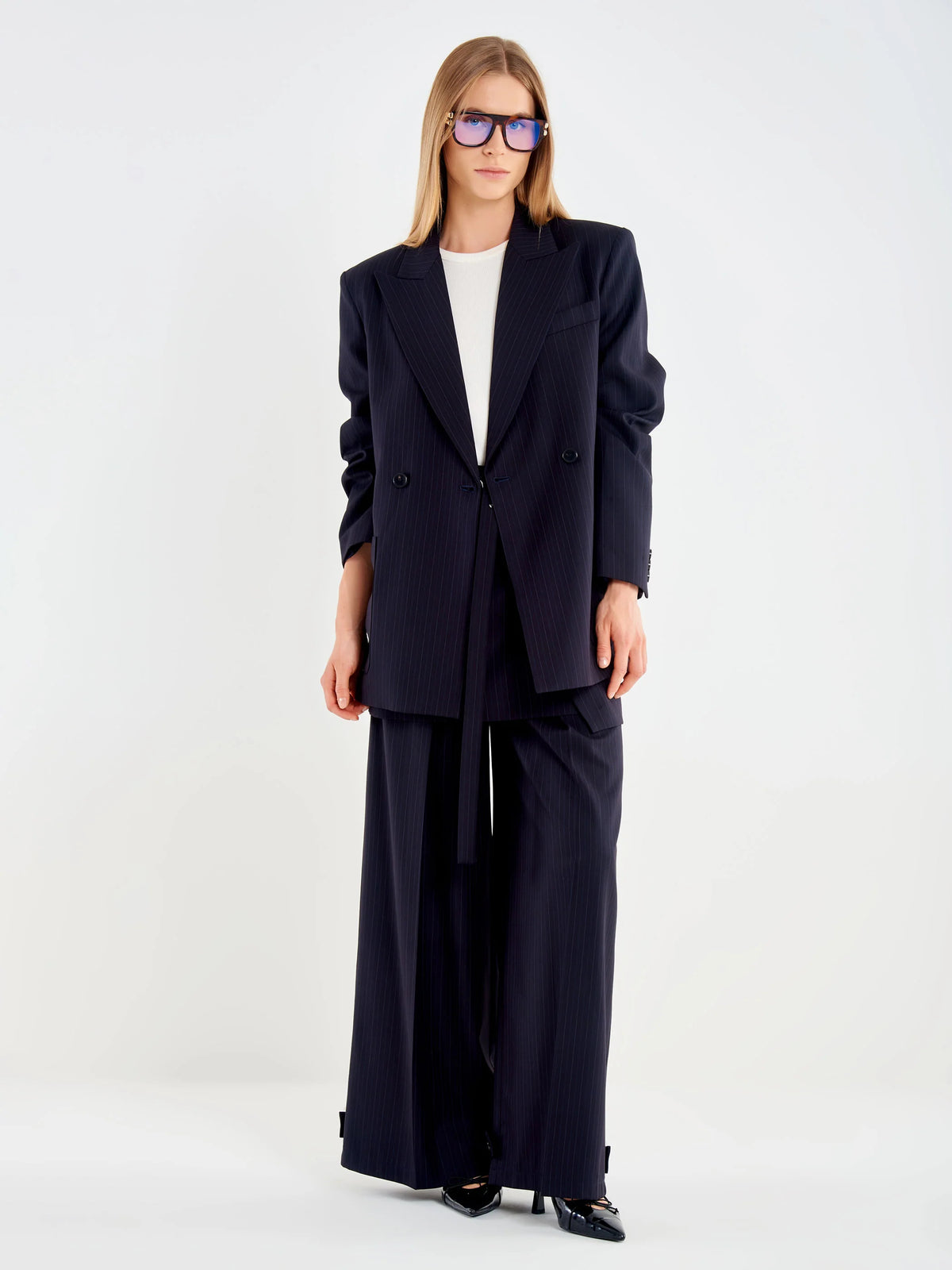 giacca donna oversize doppiopetto gessato blu vicolo TAC0109 BLU VICOLO 