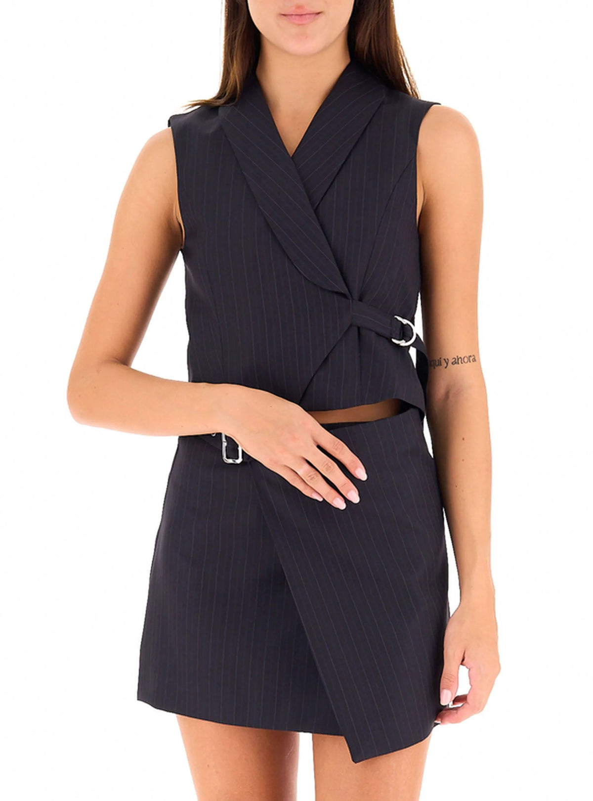 gilet donna con chiusura con cinturino blu gessato vicolo TAC0383 BLU VICOLO 