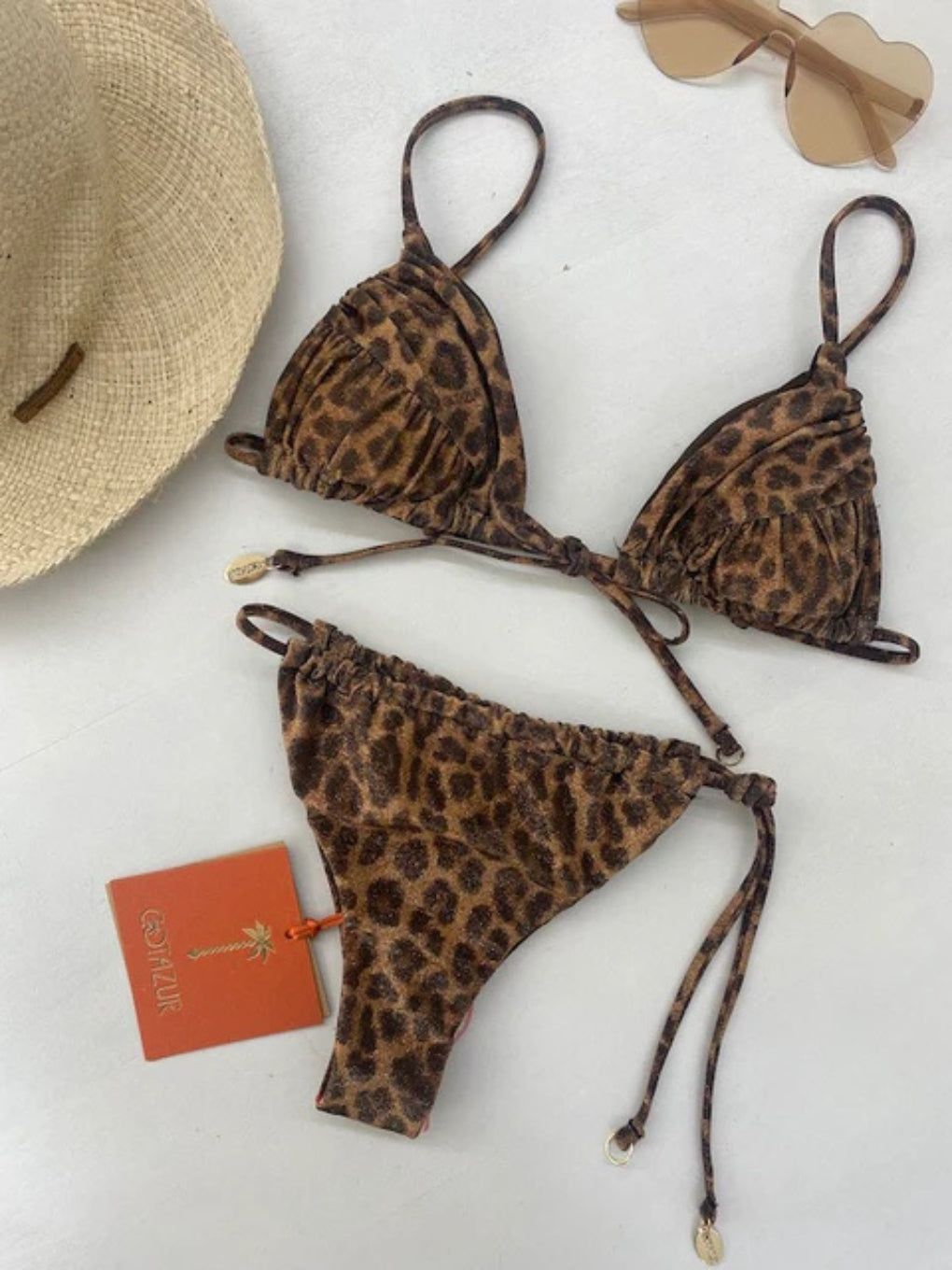bikini donna traingolo arricciato e slip con laccetti lurex maculato cotazur BKC61053 UNICA COTAZUR 