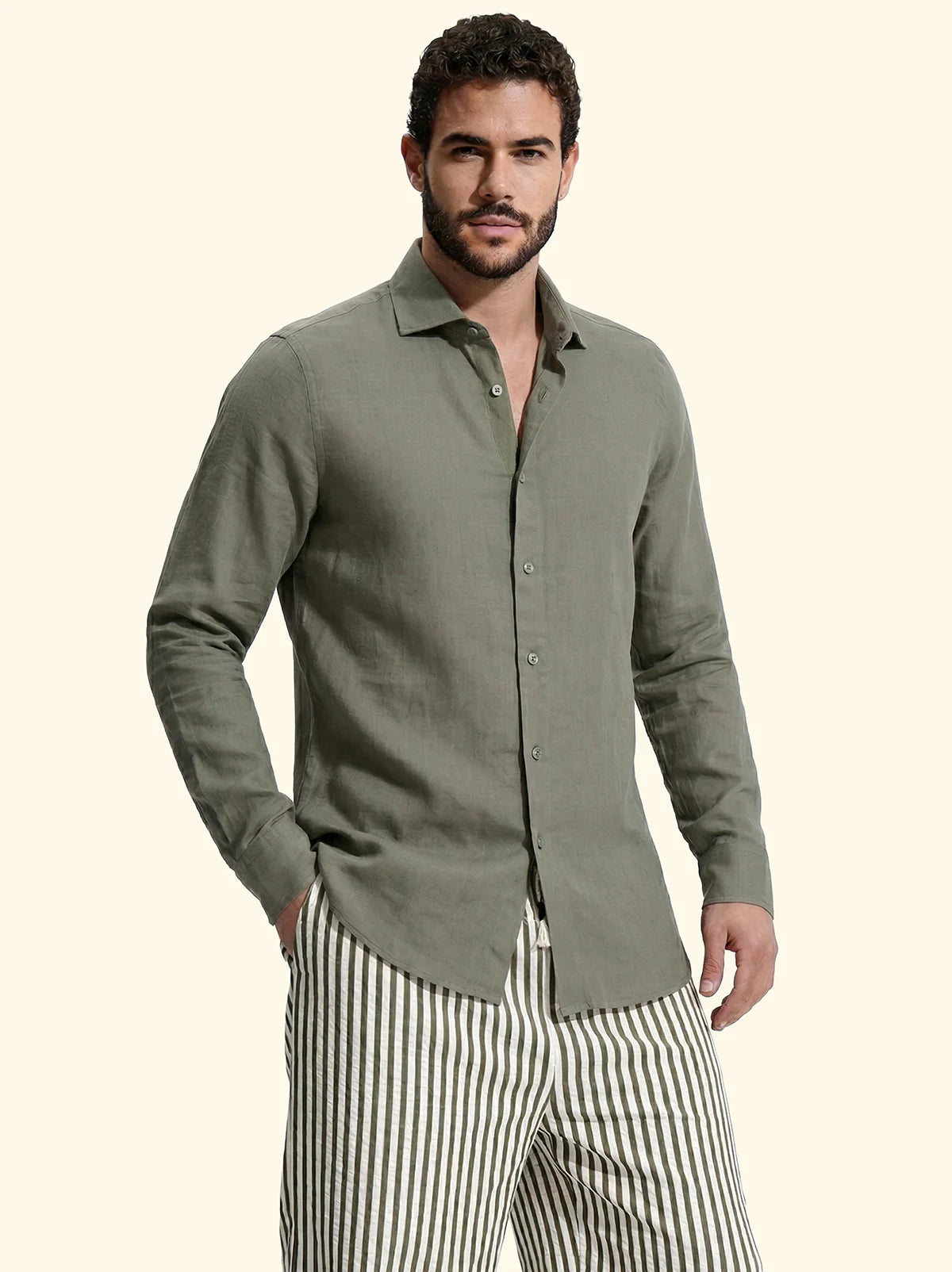 CAMICIA UOMO IN MISTO LINO VERDE MILITARE F**K FK26-SM7000MG UNICO F**K 