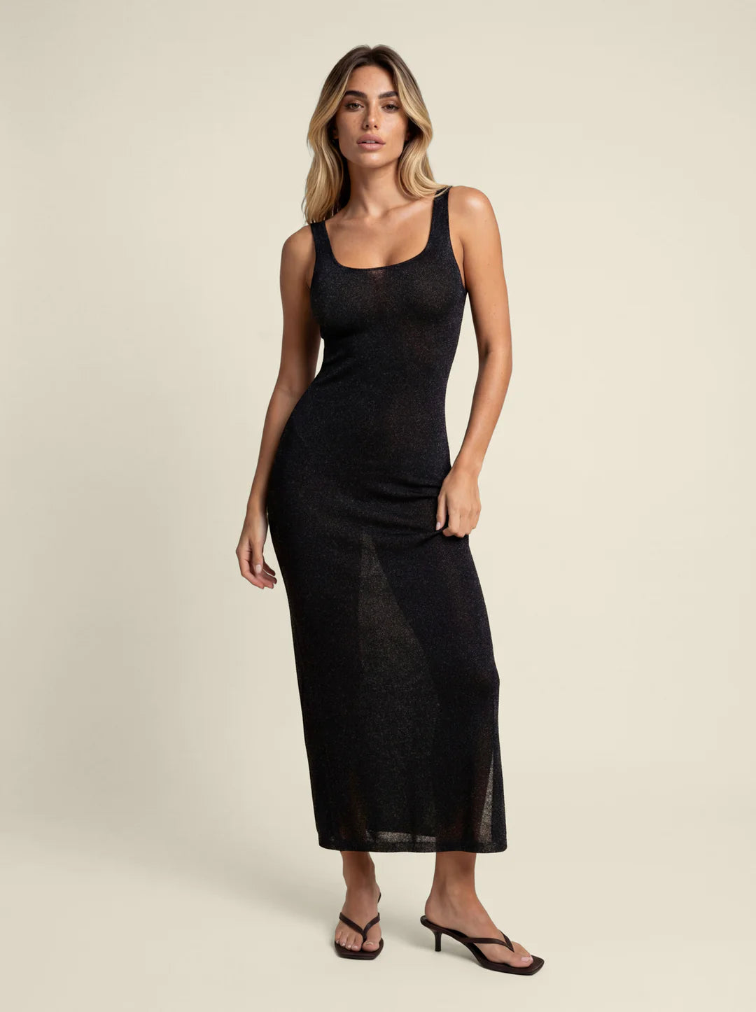vestito donna lungo in lurex nero  f**k FK26-SW1150BK NERO F**K 