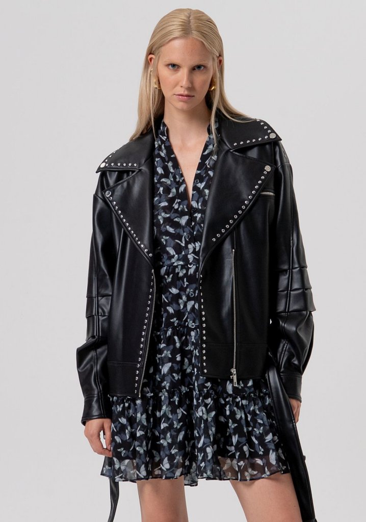 GIUBBINO DONNA  over modello biker con borchie NERO FRACOMINA <BR/> FR26SC1001P411D9 NERO FRACOMINA 