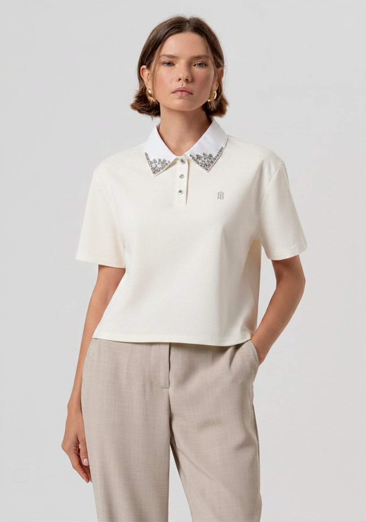 POLO DONNA CROPPED CON MANICHE CORTE BIANCO FRACOMINA FR26ST3038J40801 CREAM FRACOMINA 