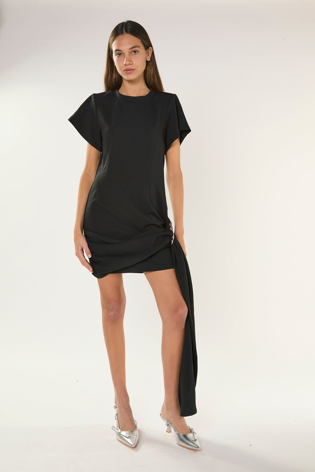 MINI ABITO T-SHIRT CON DRAPPEGGIO NERO GLAMOROUS AN5566 NERO GLAMOROUS 