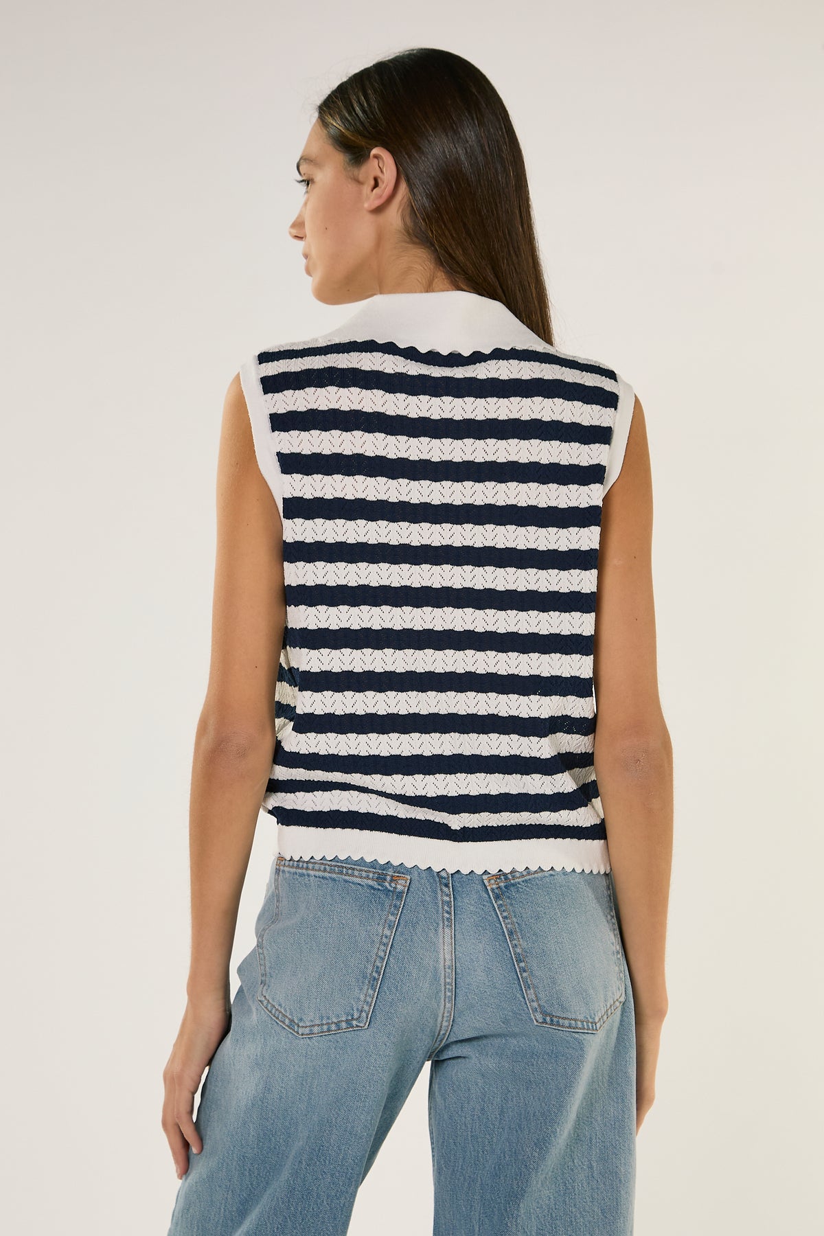 CANOTTA DONNA CON COLLETTO E STRINGHE BIANCO-BLU GLAMOROUS AN5586 NAVY/BIANCO GLAMOROUS 