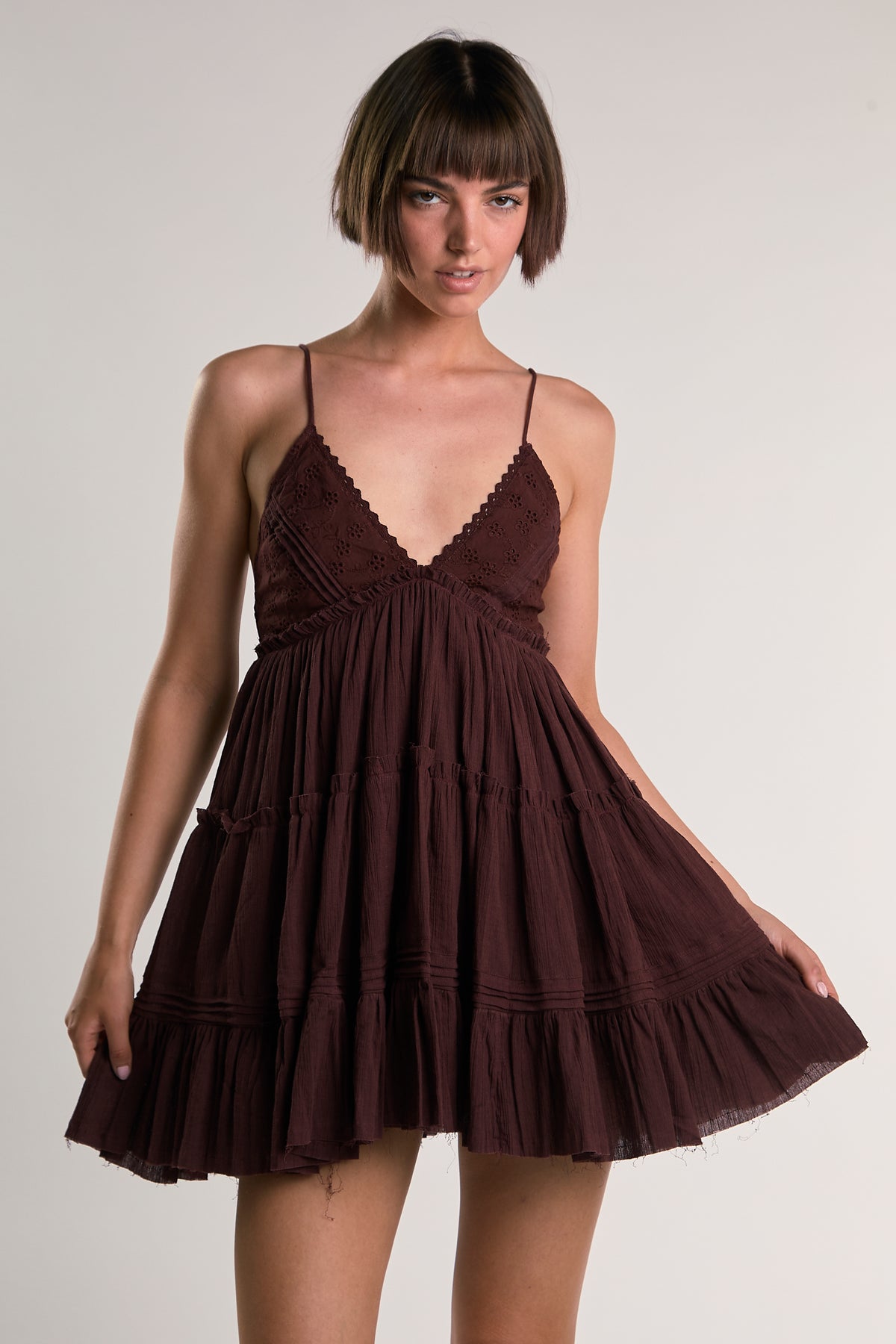 ABITO DONNA MINI SBAMBOLATO CON BALZA BURGUNDY GLAMOROUS IN1771 DEEP BURGUNDY GLAMOROUS 