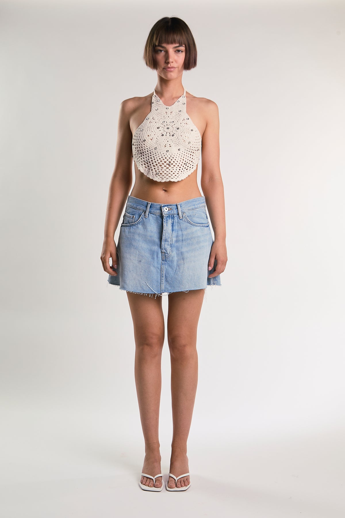 TOP DONNA IN MACRAME' CON STRASS BEIGE GLAMOROUS KA7516 BEIGE GLAMOROUS 