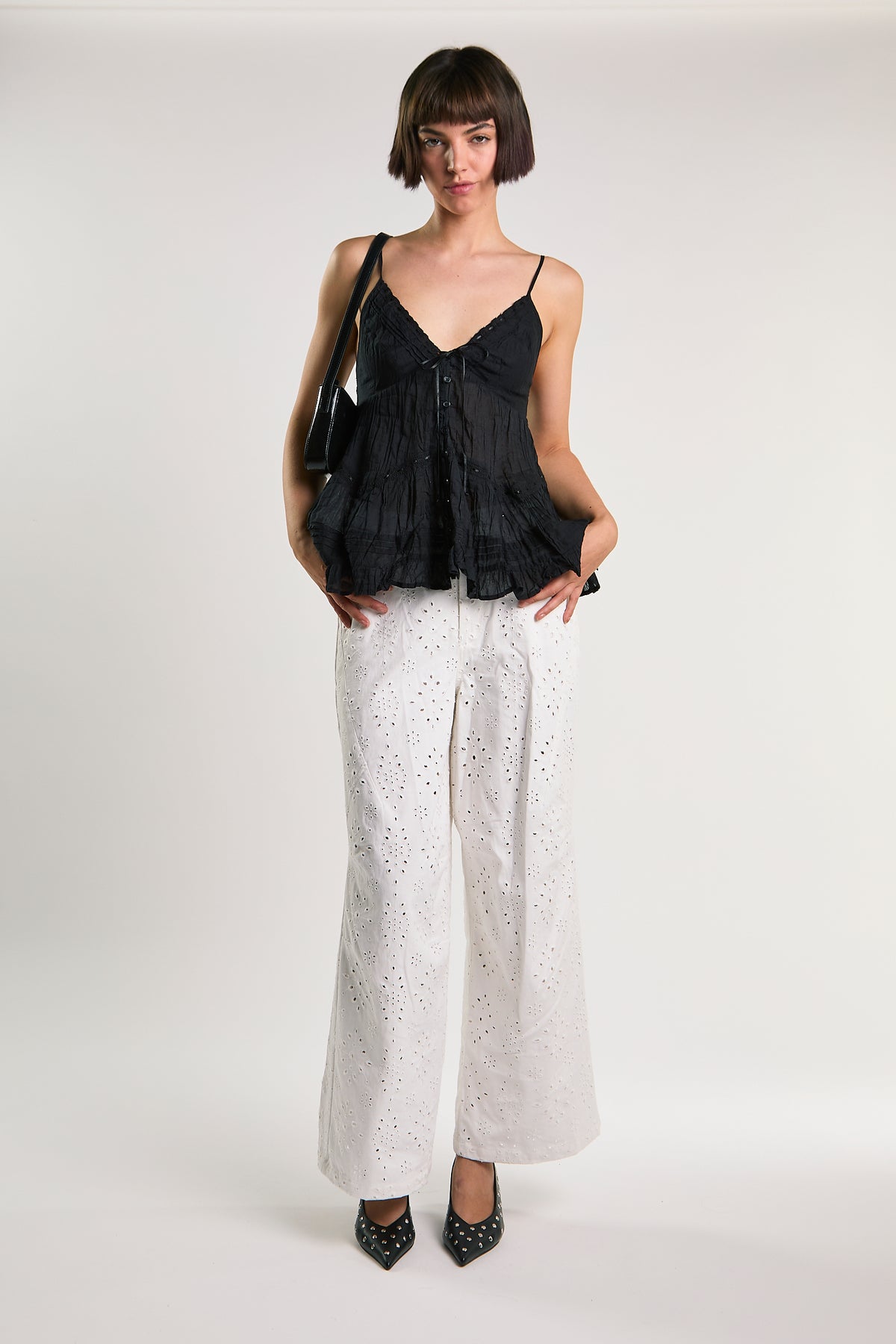TOP DONNA SBAMBOLATO NERO GLAMOROUS KA7566 NERO GLAMOROUS 