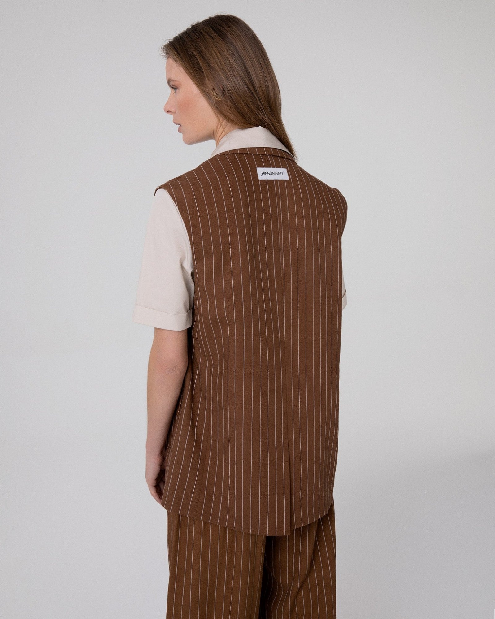 GIACCA DONNA DOPPIOPETTO SMANICATA IN LINO GESSATO MOKA HINNOMINATE HMABW02651 MOKA HINNOMINATE 