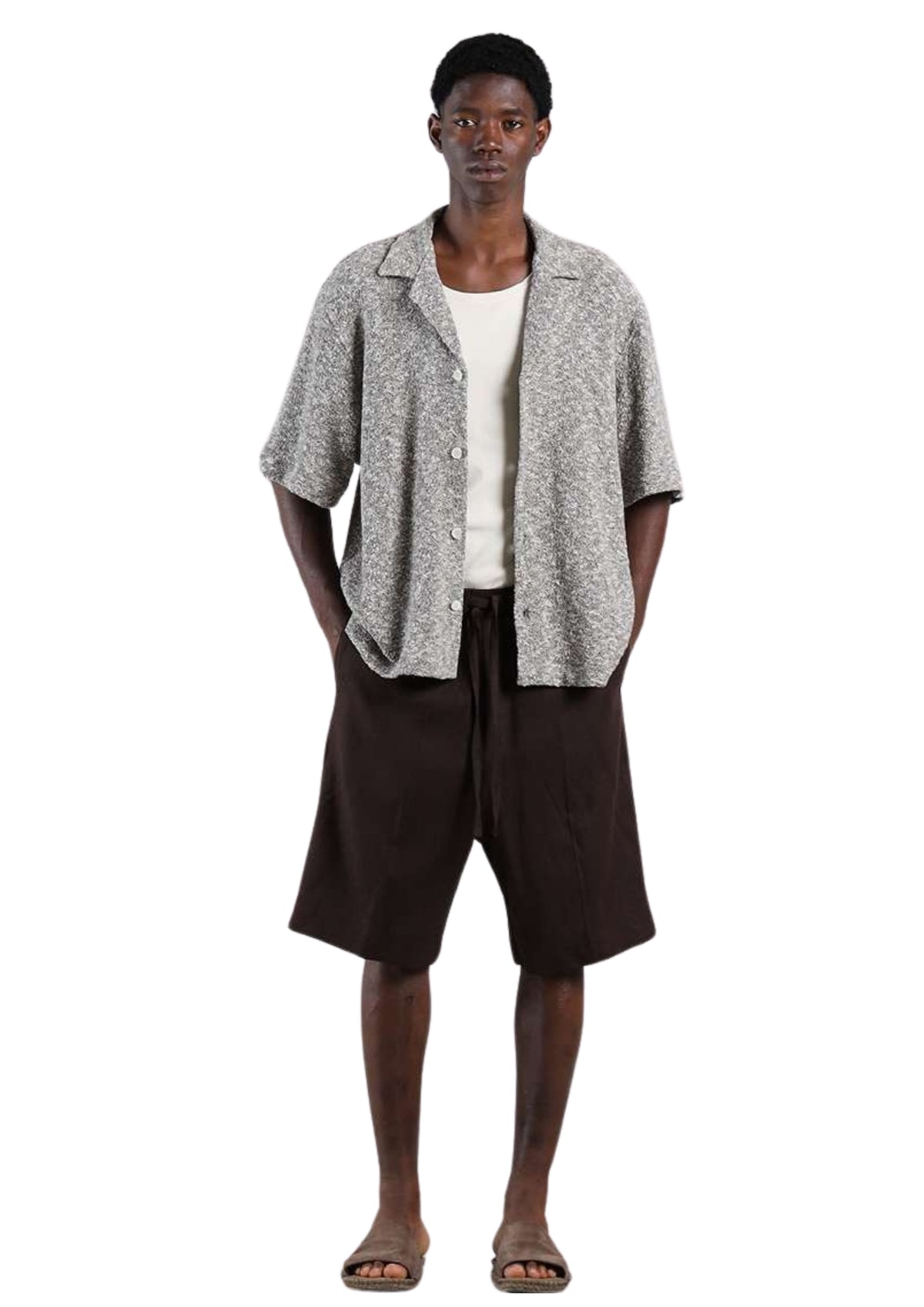 bermuda uomo in misto lino con elastico in vita moro i'm brian BE3701 MORO I'M BRIAN 