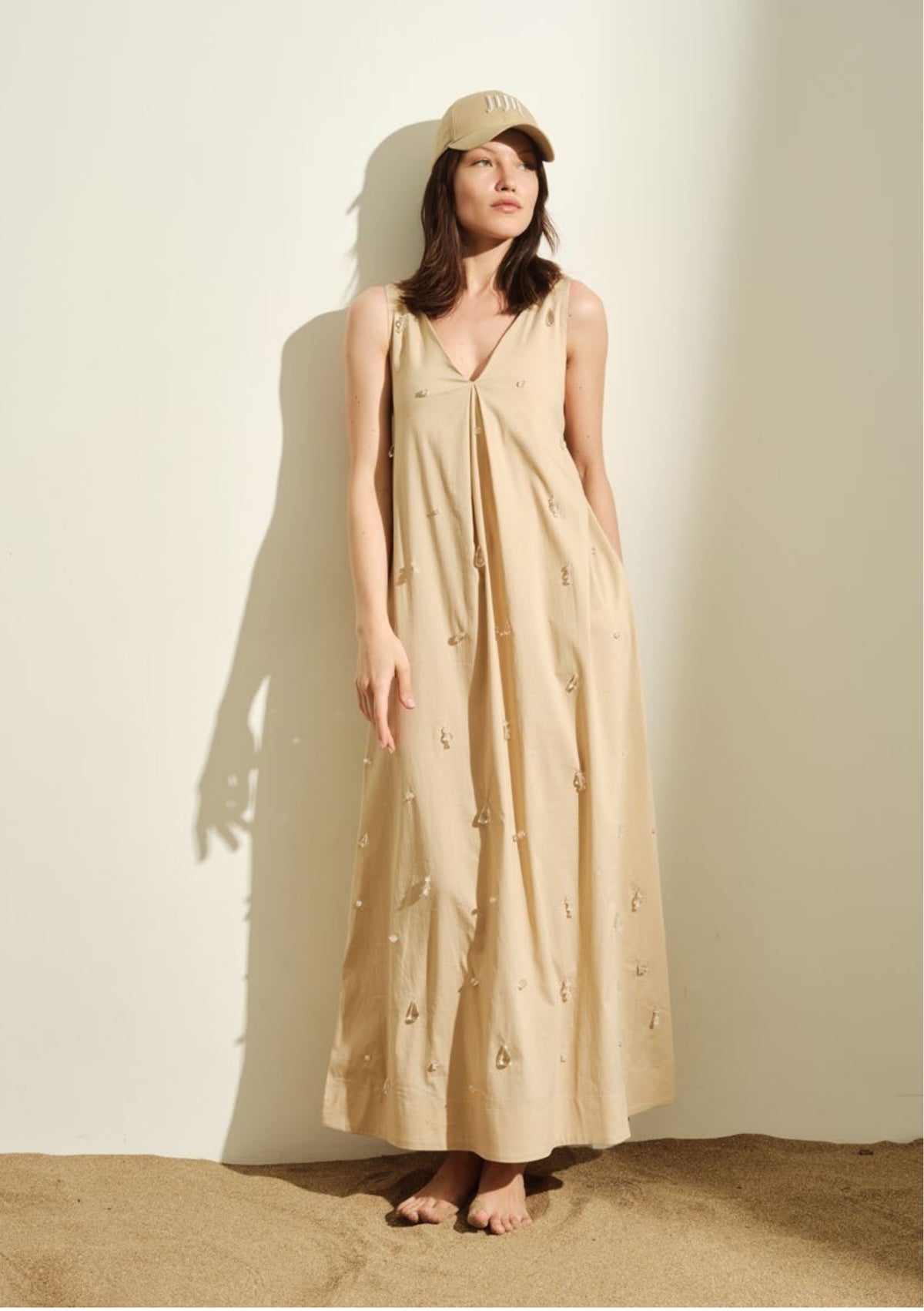 ABITO DONNA LUNGO CON APPLICAZONI  IN COTONE CAMMELLO JIJIL AB071 CAMMELLO JIJIL 