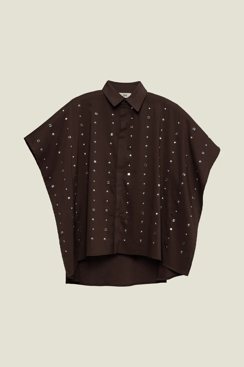 CAMICIA DONNA OVERSIZE IN COTONE MEZZAMANICA MORO JIJIL CA078 MORO JIJIL 