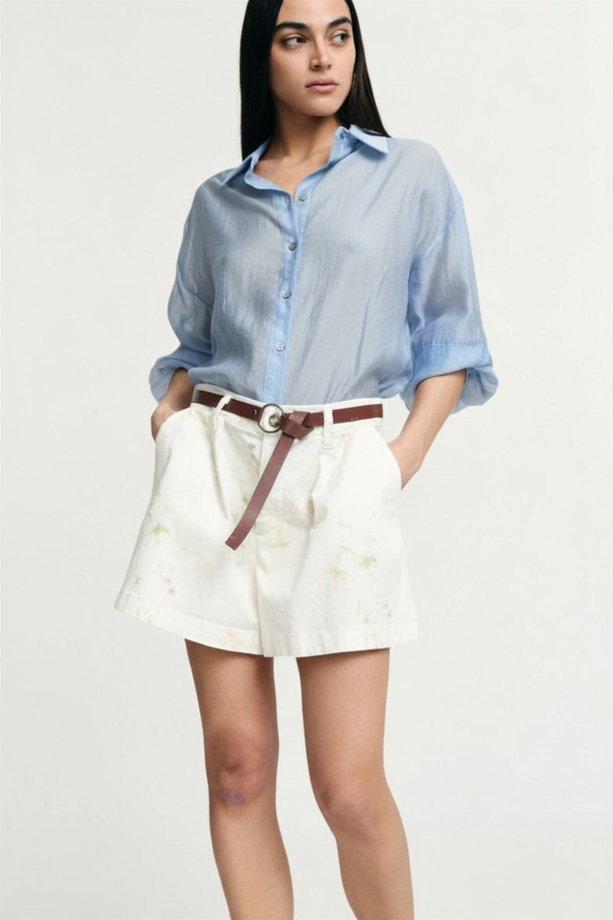 camicia donna over size con collo azzurro please C1MTDYA000 AZZURRO PLEASE 