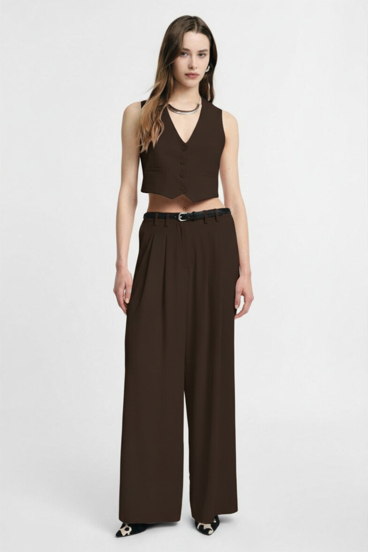pantalone  donna a vita alta con pince moro please P975FF93P MORO PLEASE 