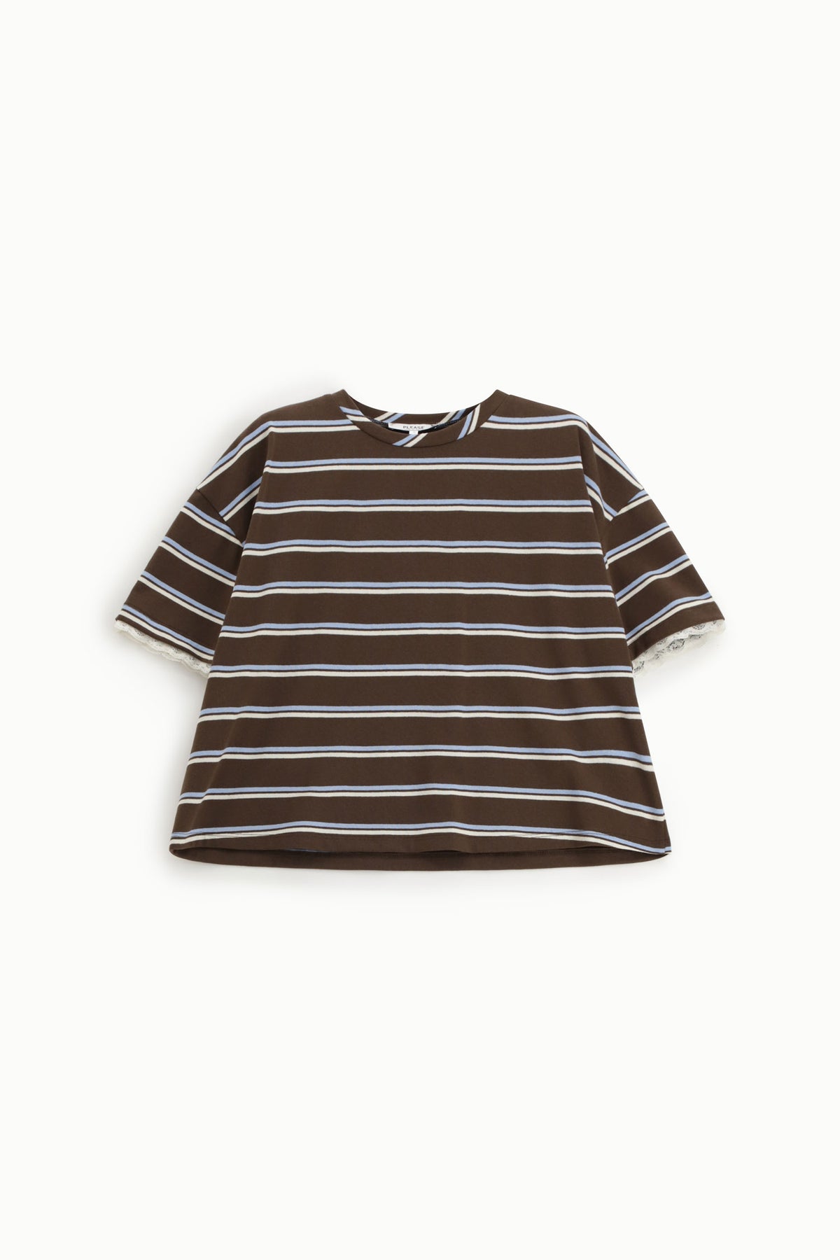 t-shirt donna ampia a righe con bordini di pizzo moro please T0WUDZF000 MORO/AZZURRO PLEASE 