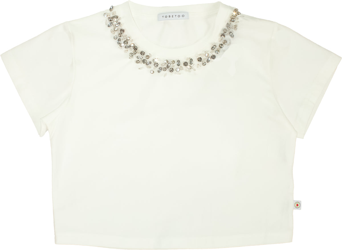 T-SHIRT BIMBA CROPPED  CON STRASS BIANCA TO BE TOO T1458T LATTE TO BE TOO 