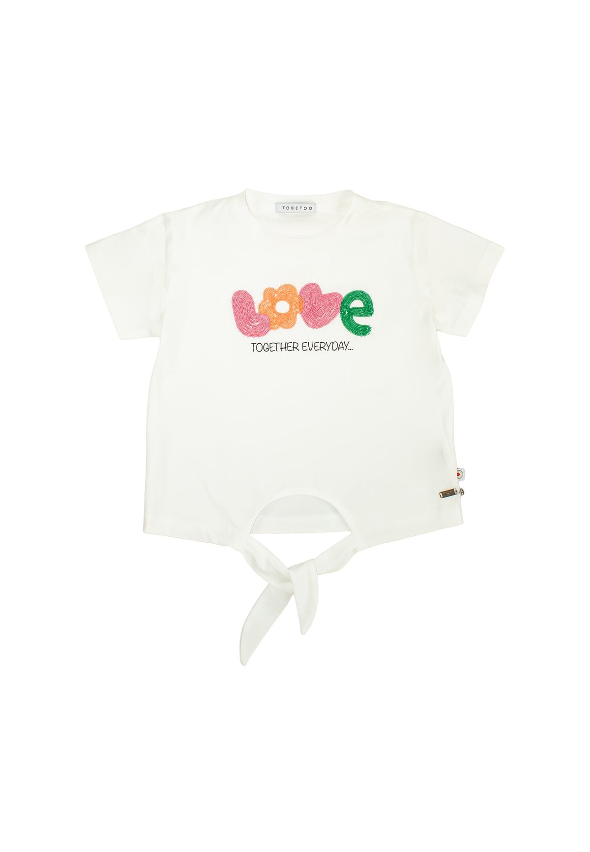 t-shirt BAMBINA CON NODO E RICAMO BIANCO TO BE TOO TB1581T LATTE TO BE TOO 