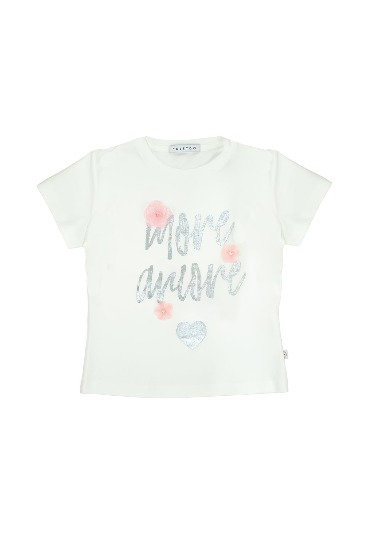 t-shirt BAMBINA CON SCRITTA E FIORI APPLICATI BIANCO TO BE TOO TB1597T LATTE TO BE TOO 