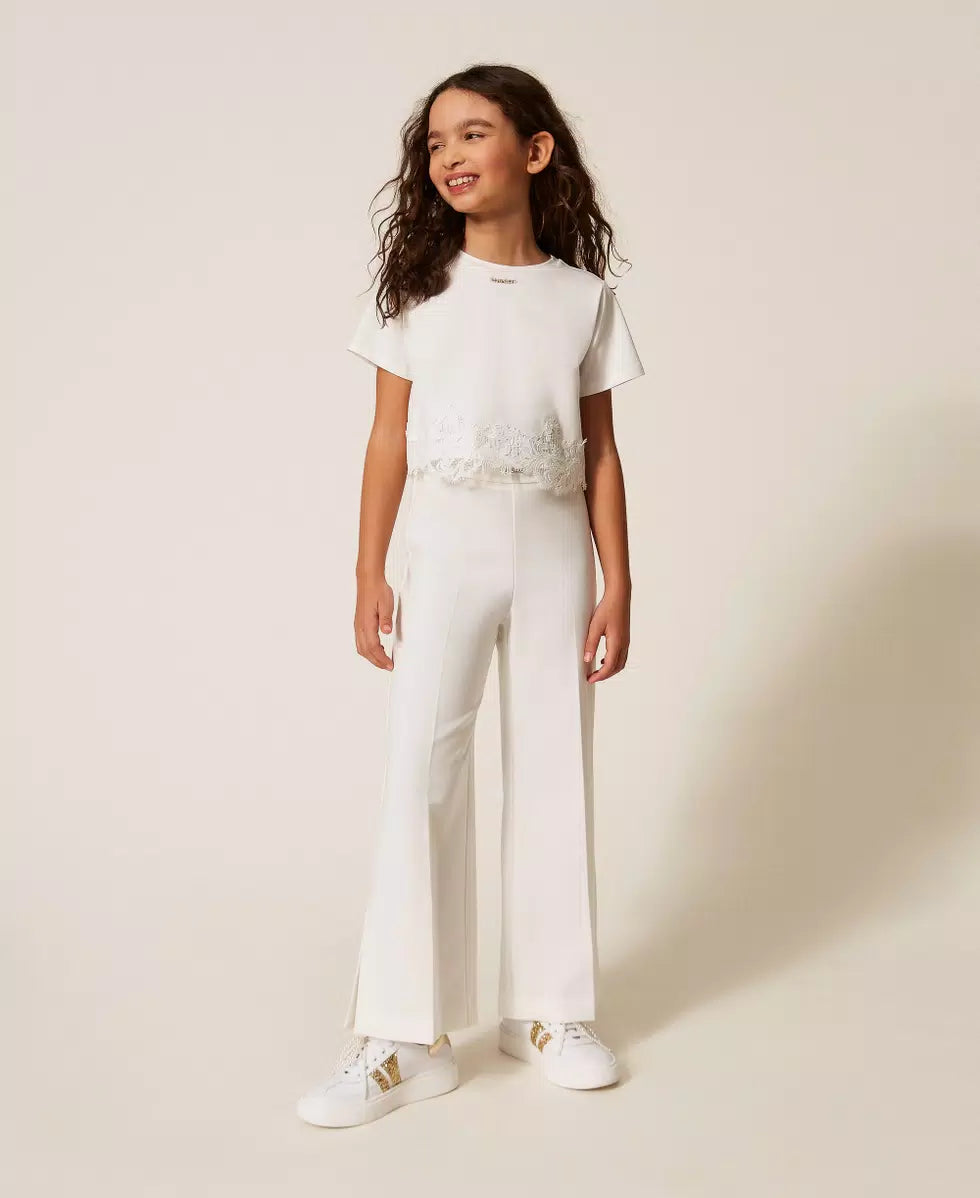 T-SHIRT BAMBINA CON PIZZO E LOGO BIANCO TWINSET 261GJ2090 BIANCO TWINSET KIDS 