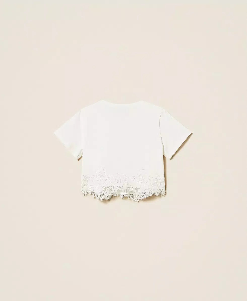 T-SHIRT BAMBINA CON PIZZO E LOGO BIANCO TWINSET 261GJ2090 BIANCO TWINSET KIDS 