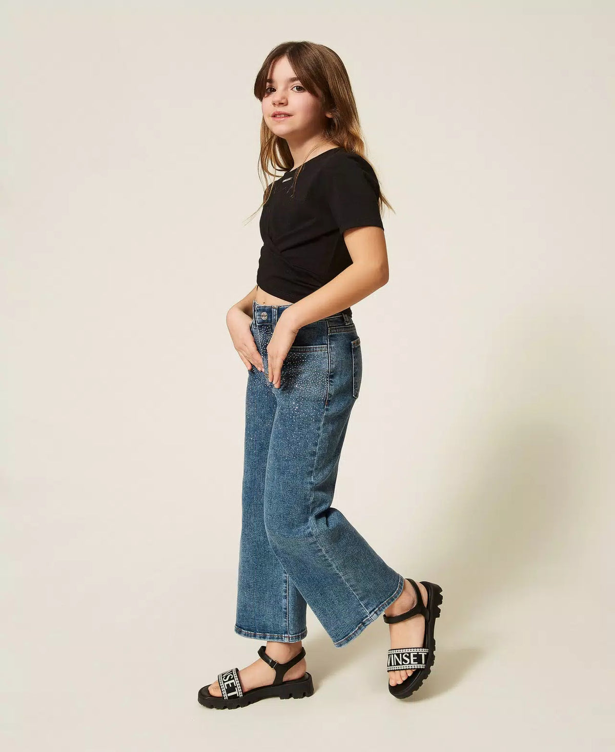 JEANS BAMBINA  CON STRASS ALL OVER DENIM TWINSET 261GJ2122 DENIM BLU TWINSET KIDS 