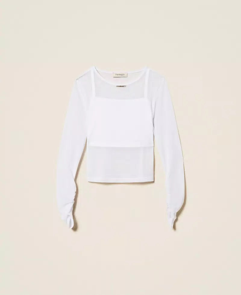 TOP BAMBINA IN TULLE CON ARRICCIATURA BIANCO TWINSET 261GJ2183 BIANCO TWINSET KIDS 