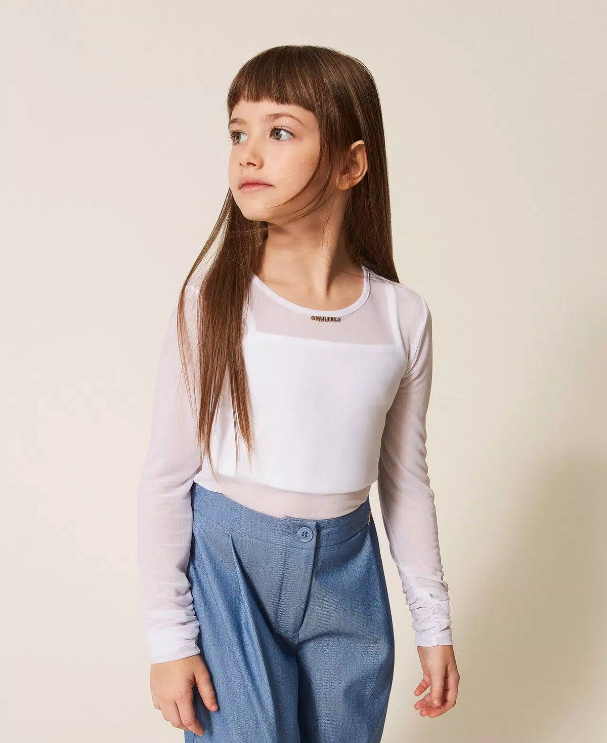 TOP BAMBINA IN TULLE CON ARRICCIATURA BIANCO TWINSET 261GJ2183 BIANCO TWINSET KIDS 