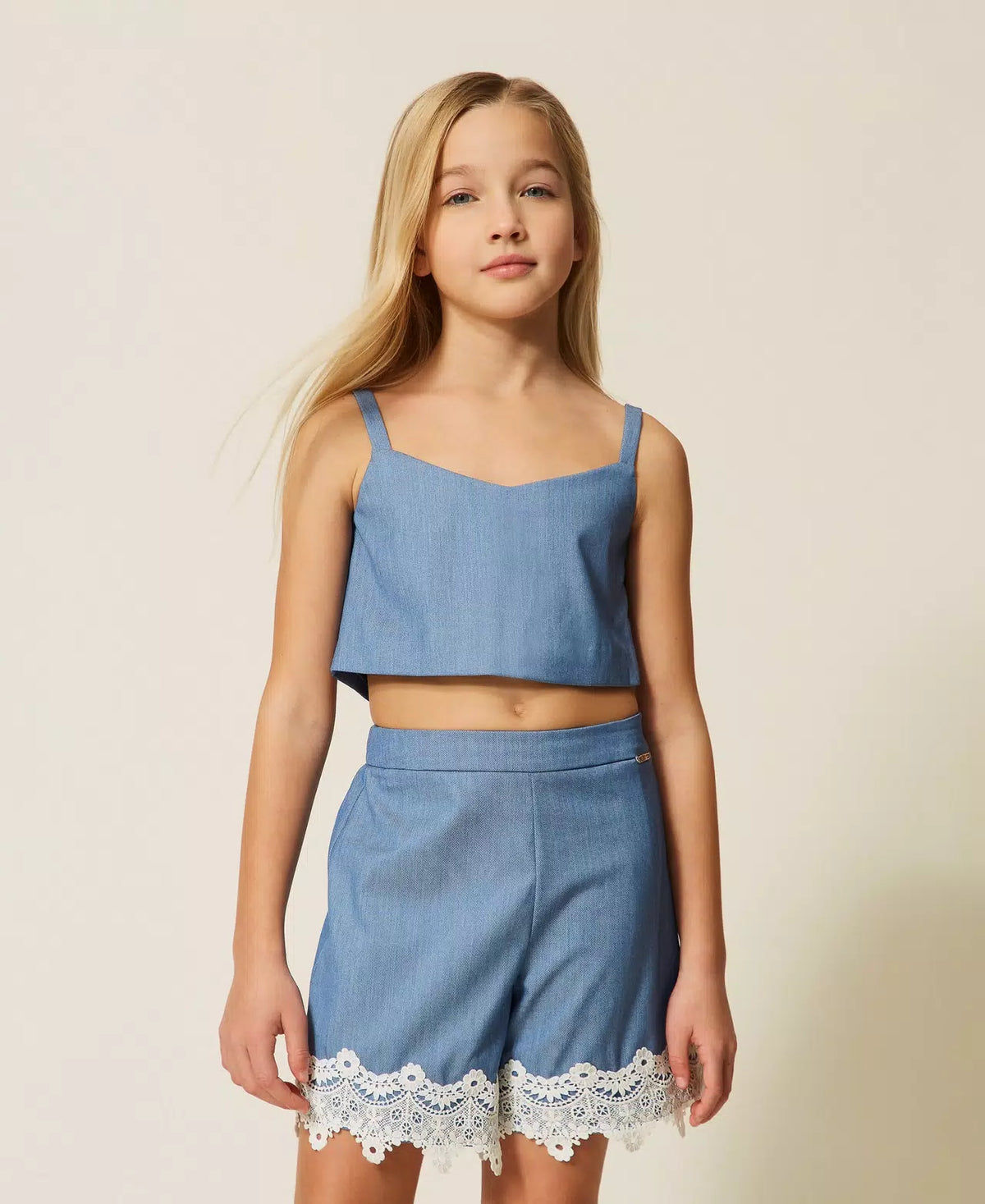 TOP BAMBINA CROPPED DENIM TWINSET 261GJ2Q11 SKYLINE TWINSET KIDS 