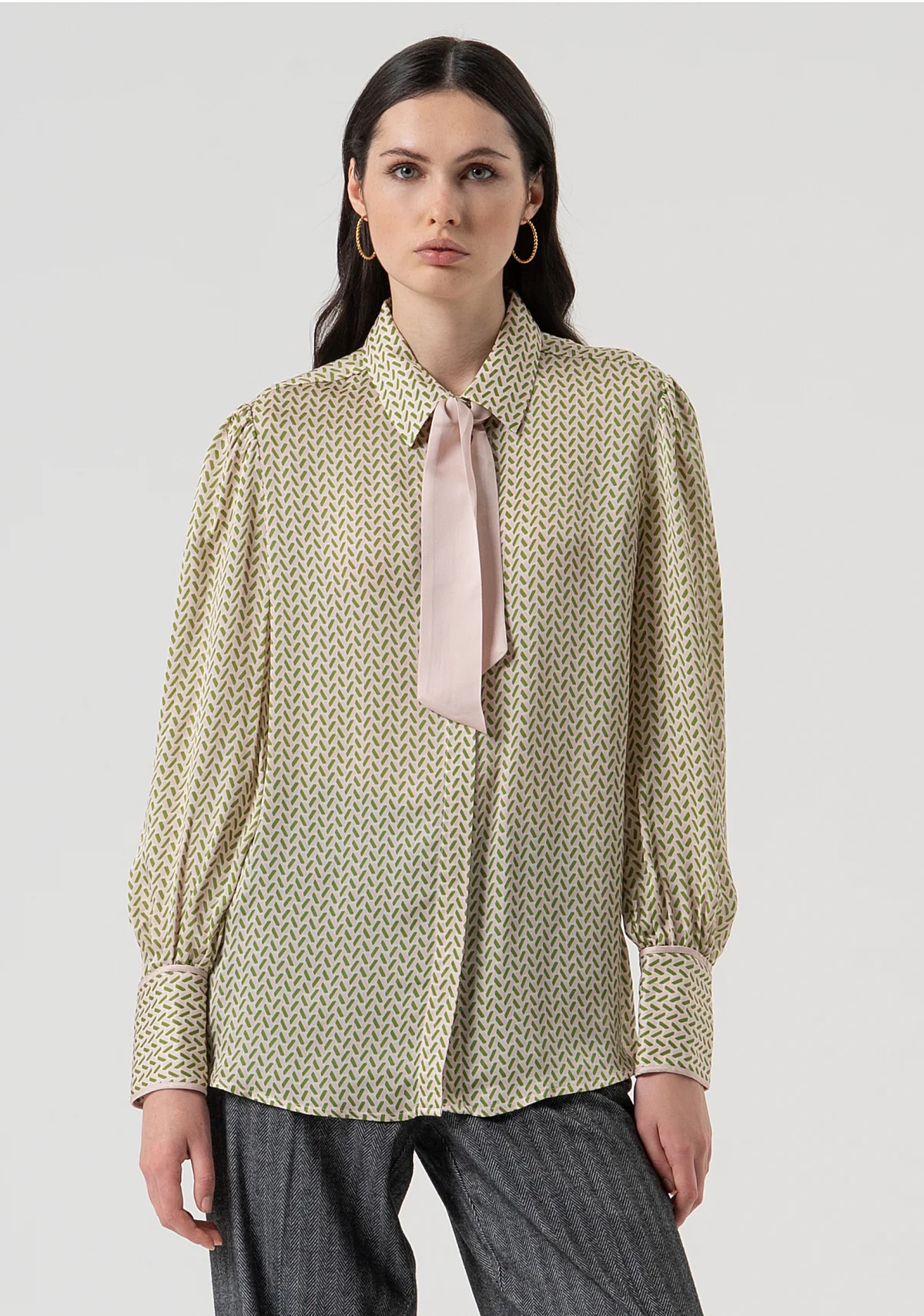 CAMICIA DONNA CON CRAVATTA A CONTRASTO OLIVE FRACOMINA FR25WT6019W807K1 POWDER OLIVE FRACOMINA 